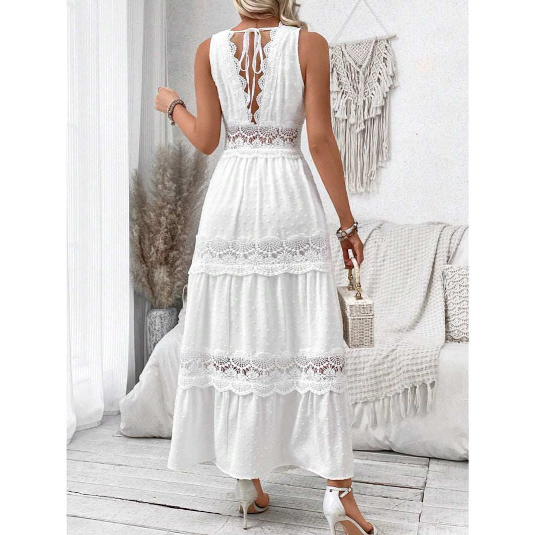 Robe sans manches en dentelle col V