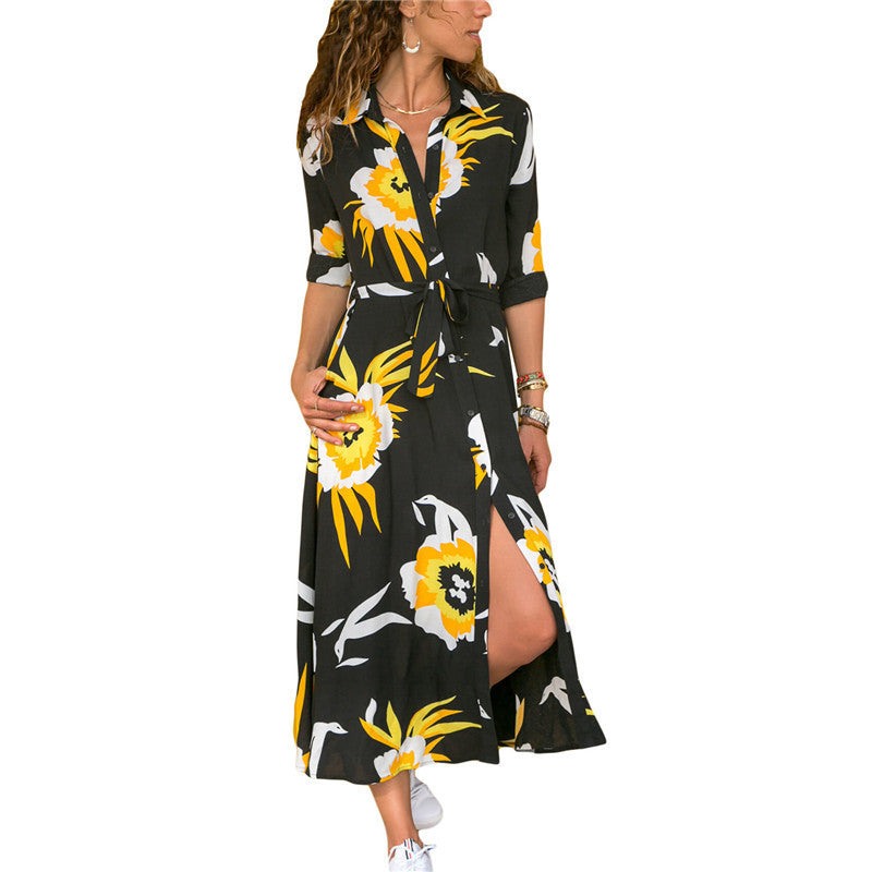 robe longue boheme elegante a imprime fleuri