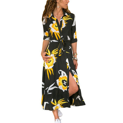 robe longue boheme elegante a imprime fleuri