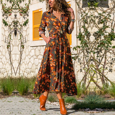 Elegant Bohemian Floral Print Long Dress