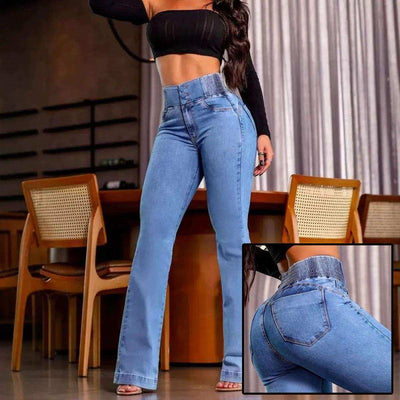 jean taille haute femme avec boutons et dos fronce
