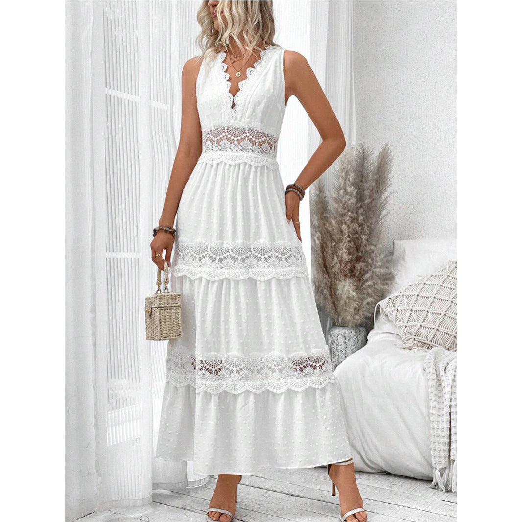 Robe sans manches en dentelle col V