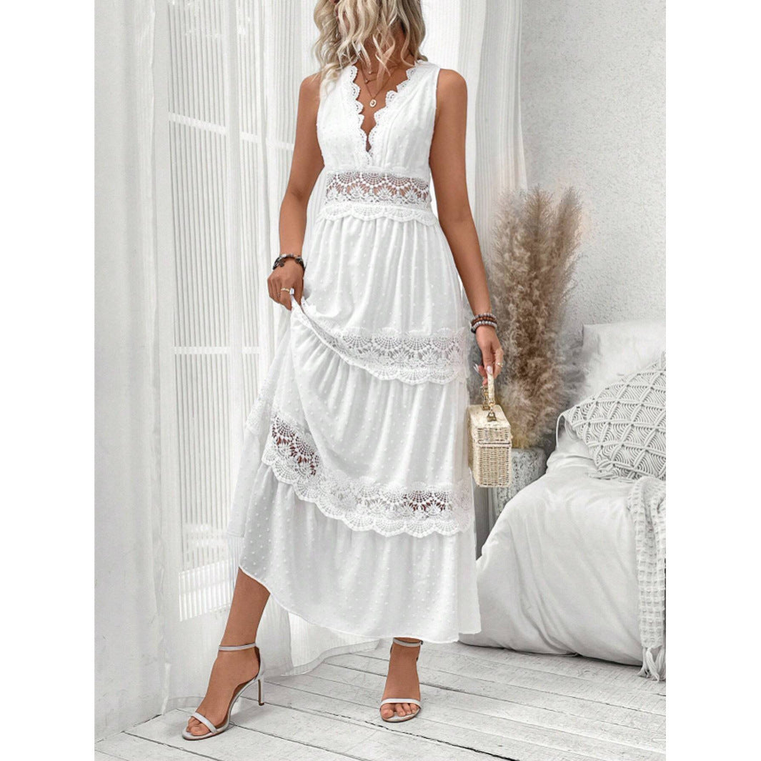Robe sans manches en dentelle col V