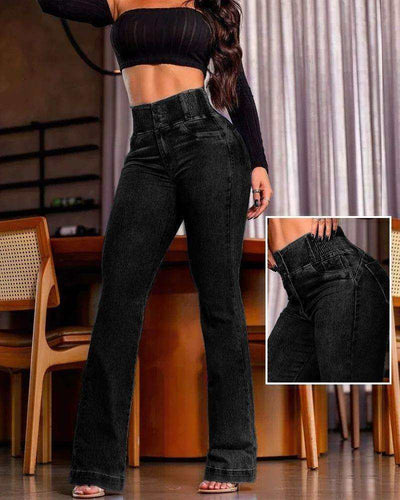 jean taille haute femme avec boutons et dos fronce