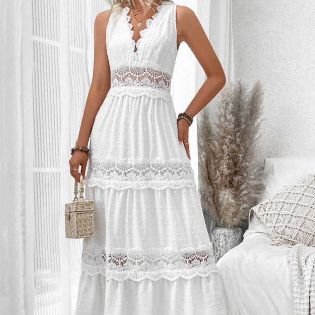 Robe sans manches en dentelle col V