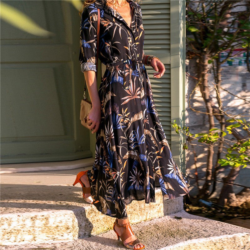 robe longue boheme elegante a imprime fleuri